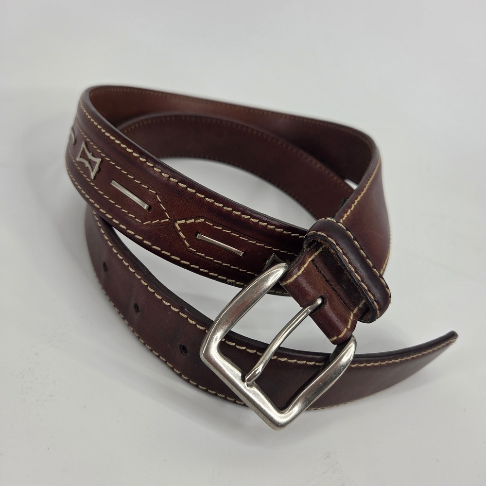 Cole Haan Leather Belt 42 Brown Western Southwestern Americana Made in USA